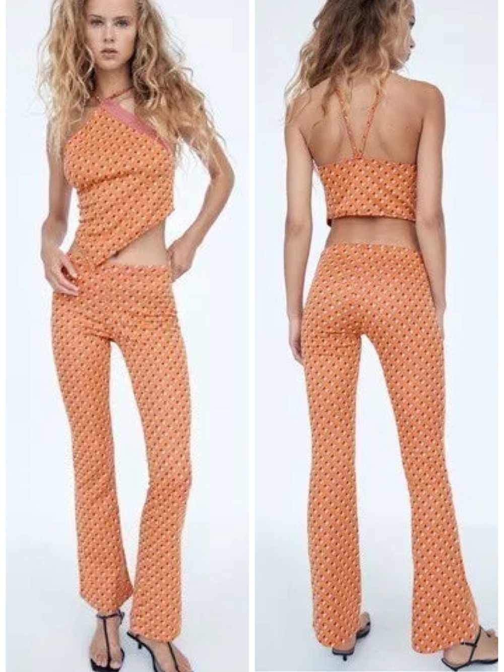 Zara Jacquard Knit Geometric Flare Pant in Orange Multi Size S EUC